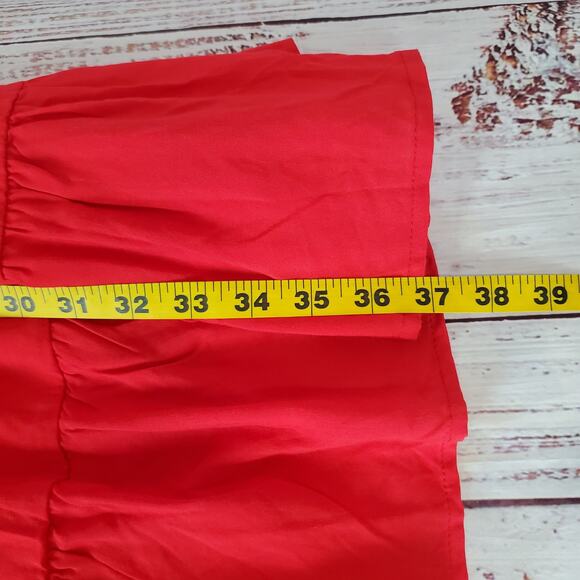 New York & Company L Cottage Ruffle Tier Dress Red Multi Crochet Top Flare Skirt - Picture 16 of 16